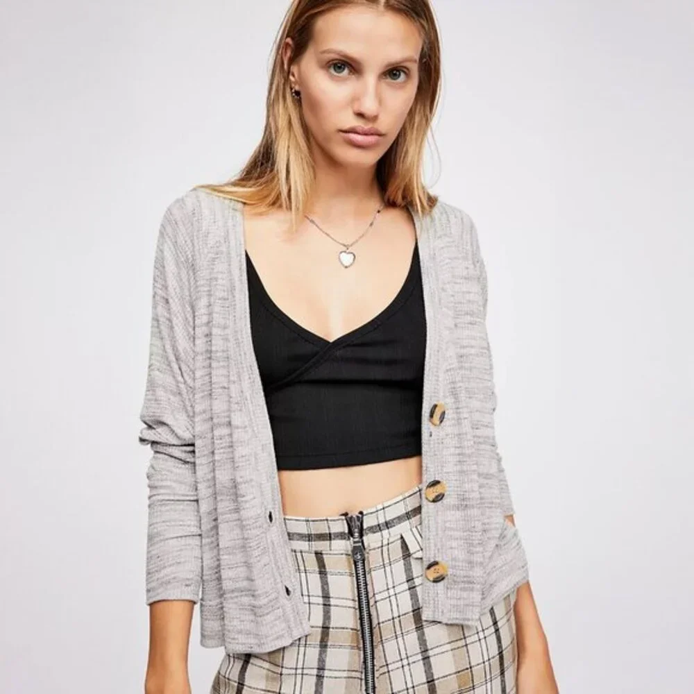 Free People We The Free Grove Cardi in Light Heather Gray - sz Medium